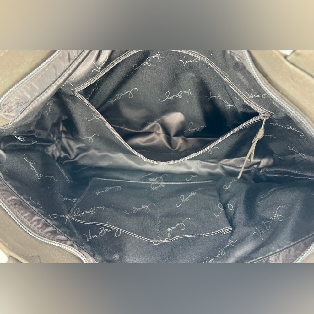 Vera Bradley Espresso Brown Quilted Cotton Laptop Bag Carry On Satchel Tote - Picture 11 of 12